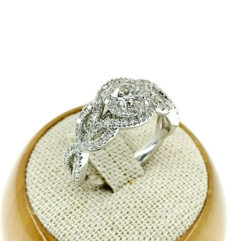 1.05 Carats t.w. Halo Diamond Wedding/ Anniversary Ring 0.40 Carat Center 14K