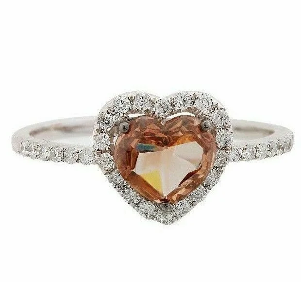 1.27Ct Natural Fancy Fancy Brown Heart Shape Diamond Ring Size 7 14k White Gold