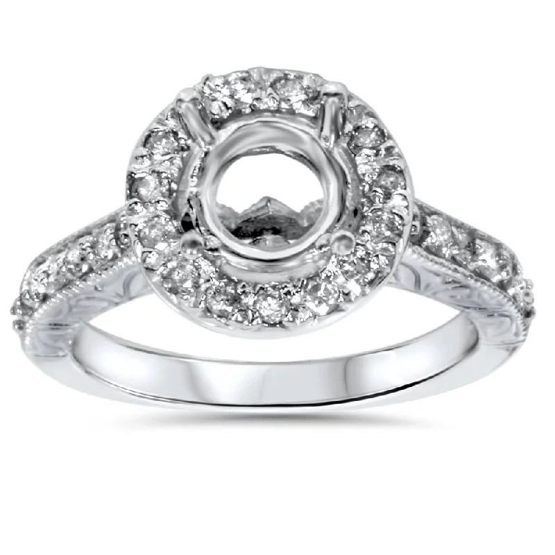 1/2ct Vintage Halo Diamond Ring Setting 14K White Gold