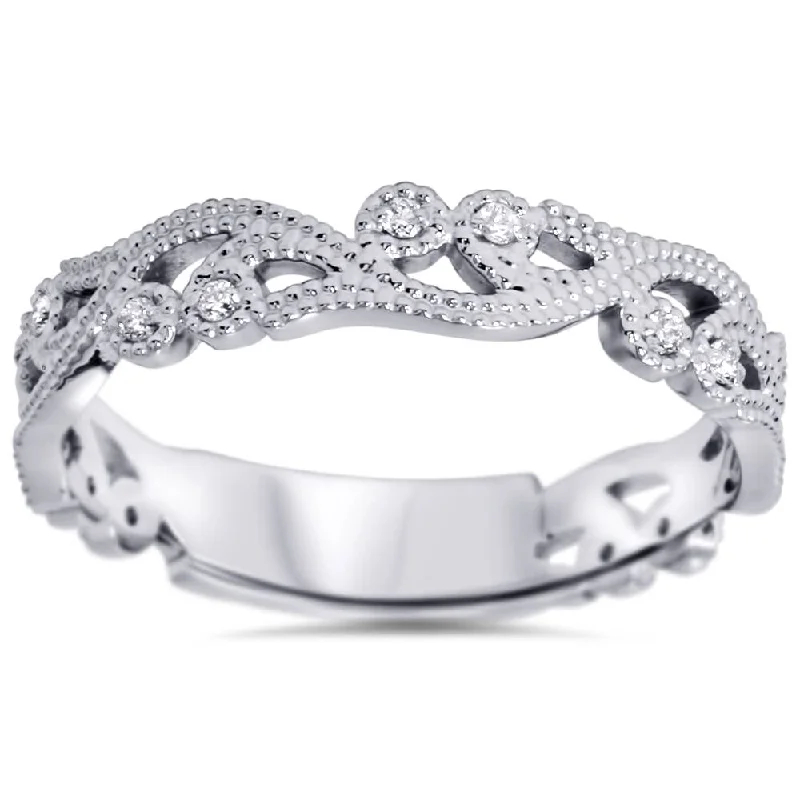 1/6ct Vintage Scroll Stackable Diamond Ring 14K White Gold