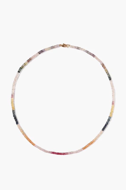 14k Rainbow Heishi Necklace Sapphire Mix