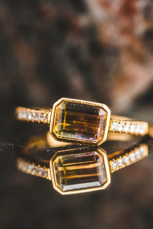 18k Yellow Gold Watermelon Tourmaline and Diamond Ring