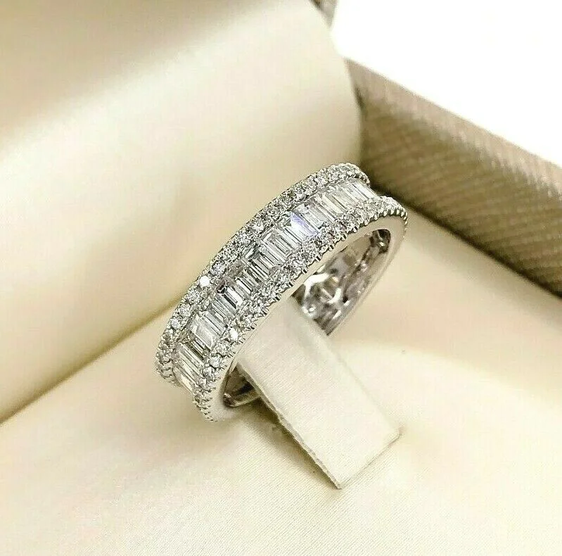 2.38 Carats Round & Baguette Diamond Anniversary Eternity Ring Wedding Band