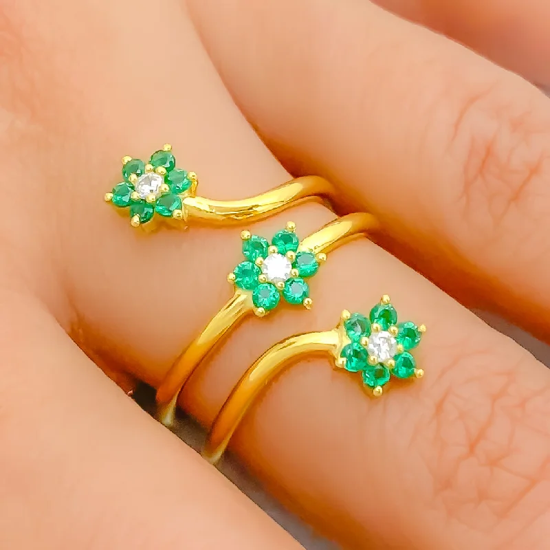 Flowy Green CZ Spiral 22k Gold Ring