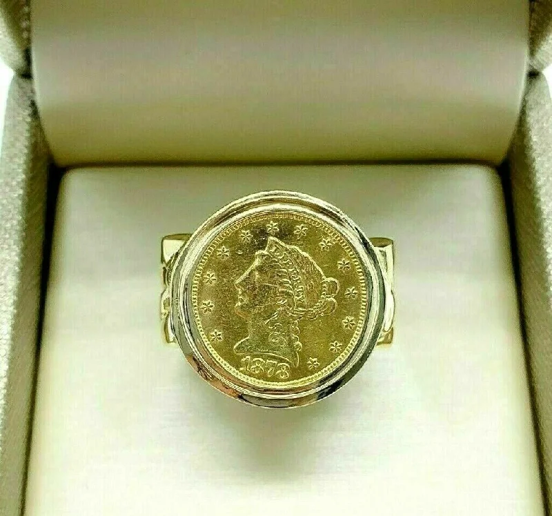 24K Gold 1878 $2.5 Dollar Liberty Head Coin Ring in 14K Gold Custom Made Ring