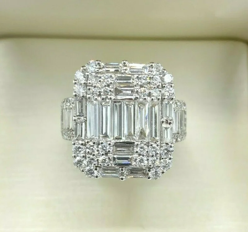 3.28 Carats Diamond Wedding Anniversary Ring Large Invisible Set Halo Center 18K