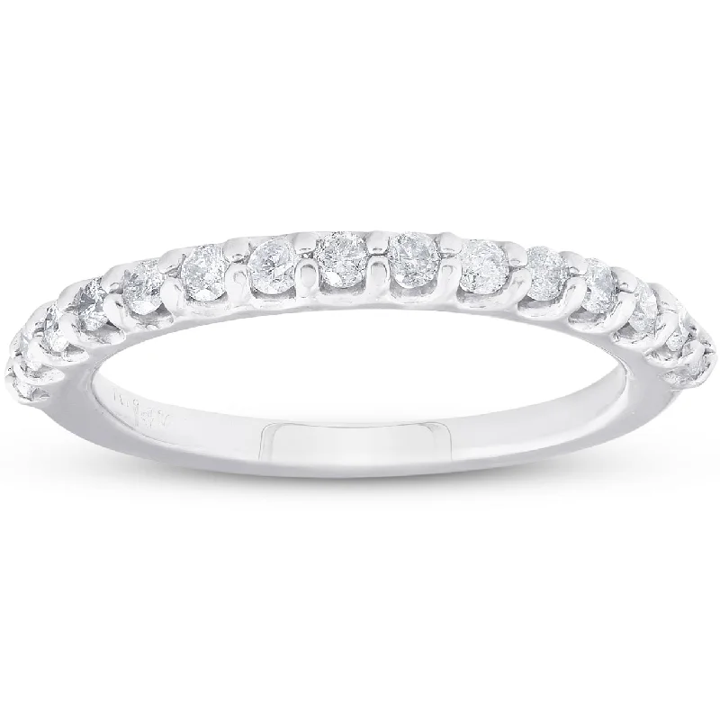 3/8ct Diamond Ring Womens Stackable Anniversary 14K White Gold Band