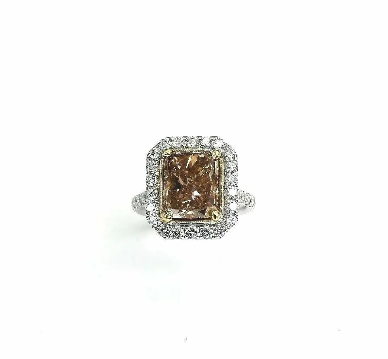 5.42 Carats t.w. Custom Made Diamond Ring 4.46 Carats Fancy Brown GIA Cert