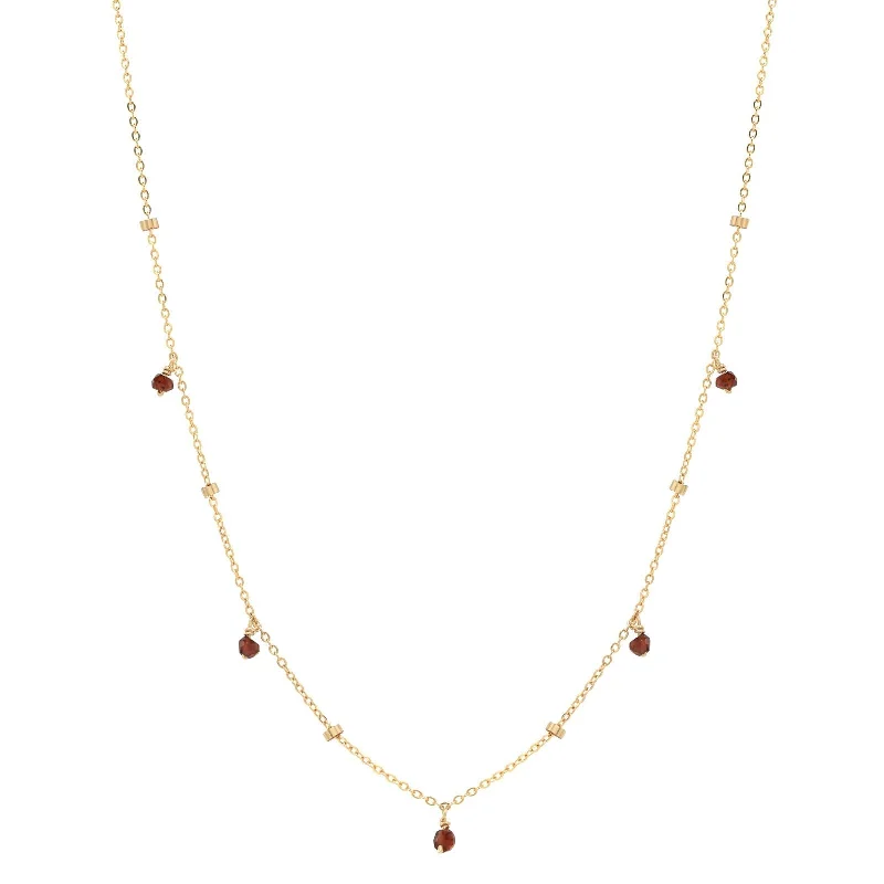 TINY GARNET STONE DROP BEADED NECKLACE