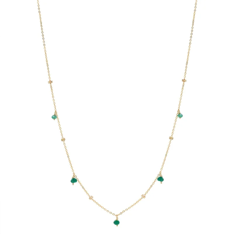 Tiny Green Onyx Stone Drop Beaded Necklace