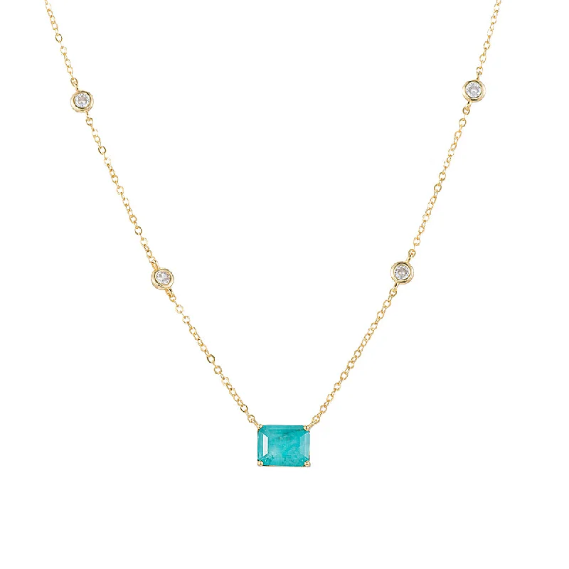 Aqua Topaz and CZ Necklace