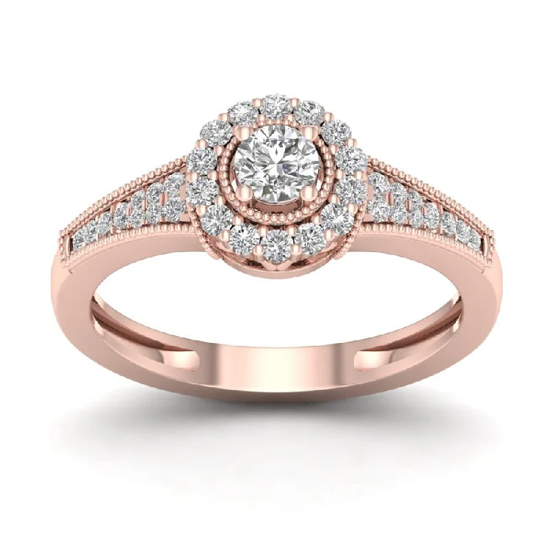 De Couer 1/3ct TDW Diamond Halo Ring (H-I, I2) - Pink