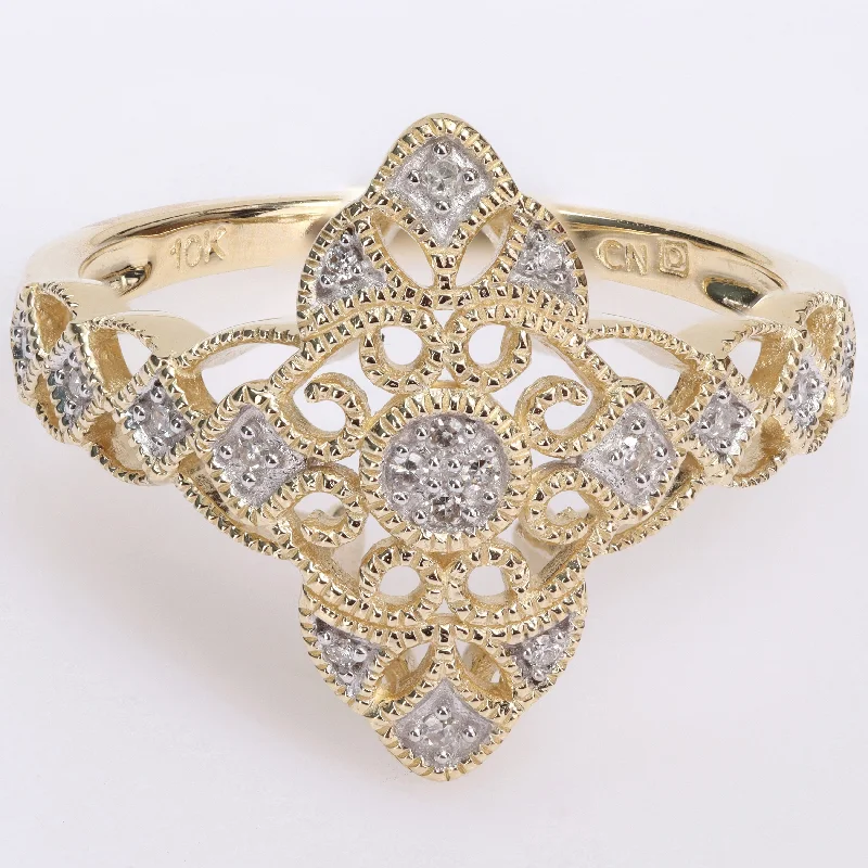 Miadora 10k Yellow Gold 1/10ct TDW Diamond Lace Ring