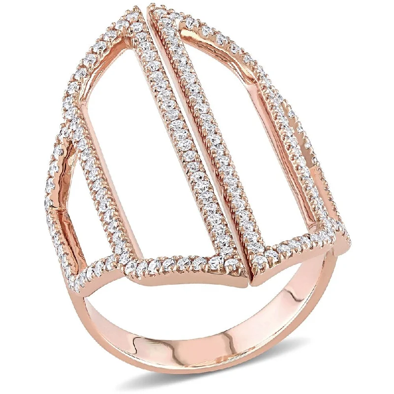 Miadora 14k Rose Gold 3/4ct TDW Diamond Geometric Abstract Middle Finger Ring