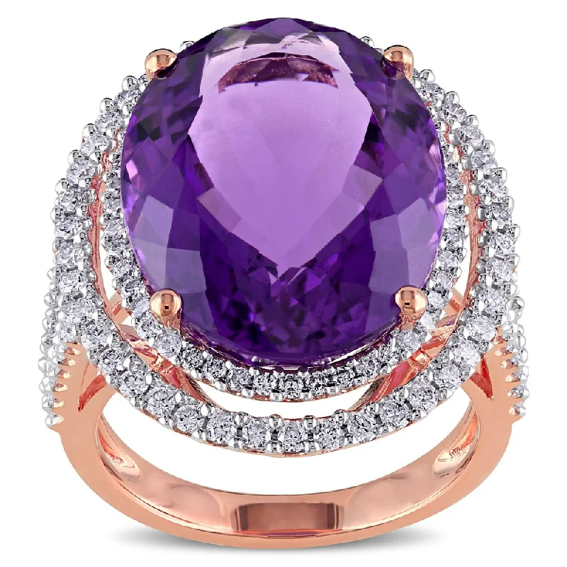 Miadora 14k Rose Gold Amethyst and 7/8ct TDW Diamond Ring (G-H, SI1-SI2)