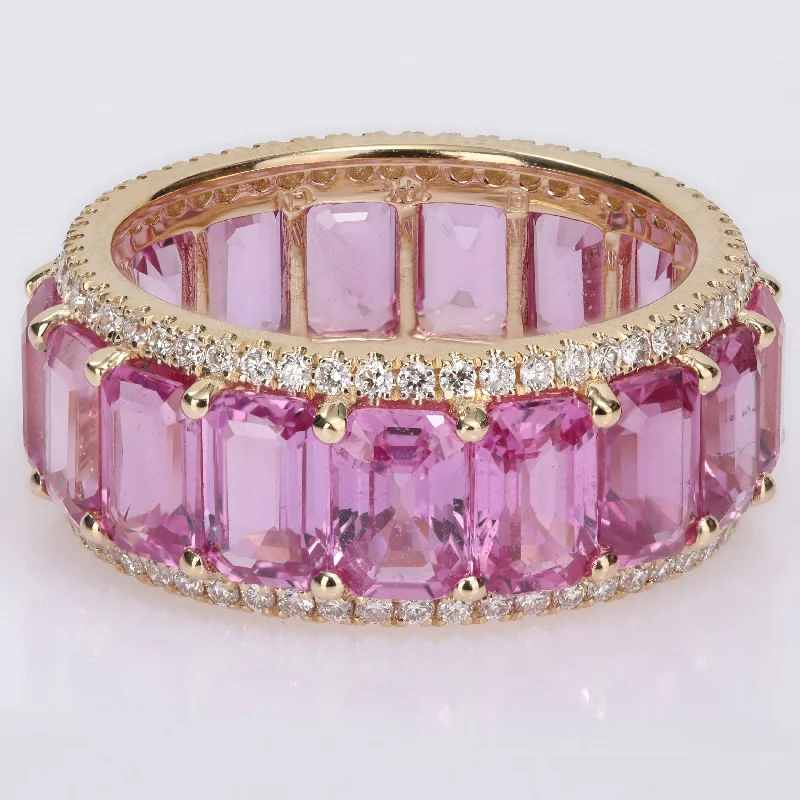 Miadora 14k Yellow Gold 11 7/8ct TGW Pink Sapphire & 5/8ct TDW Diamond Eternity Wedding Band Ring