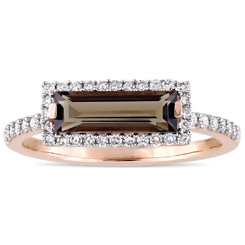 Miadora Signature Collection 14k Rose Gold Smokey Quartz and 1/4ct TDW Diamond Bar Halo Ring - Brown