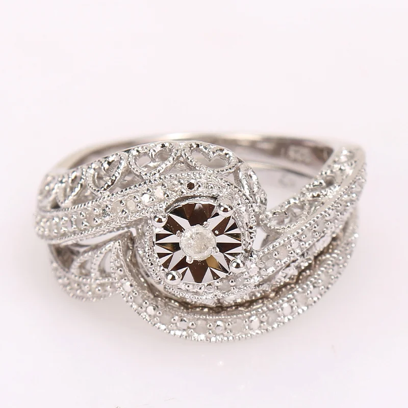 Miadora Sterling Silver 1/5ct TDW Diamond Bridal Ring Set