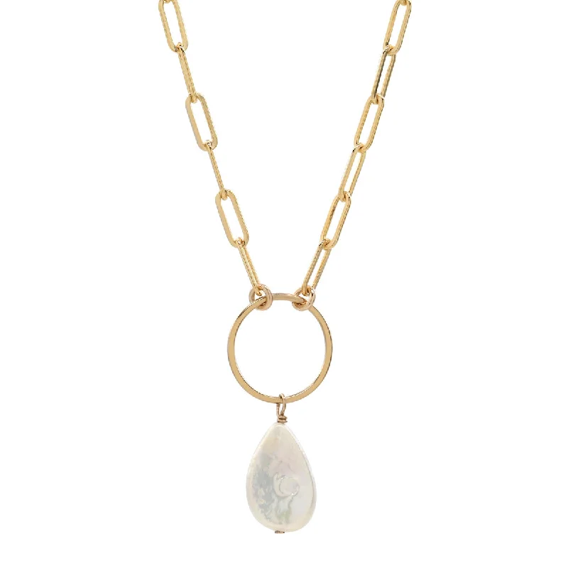 Pearl Teardrop Oval Link Necklace