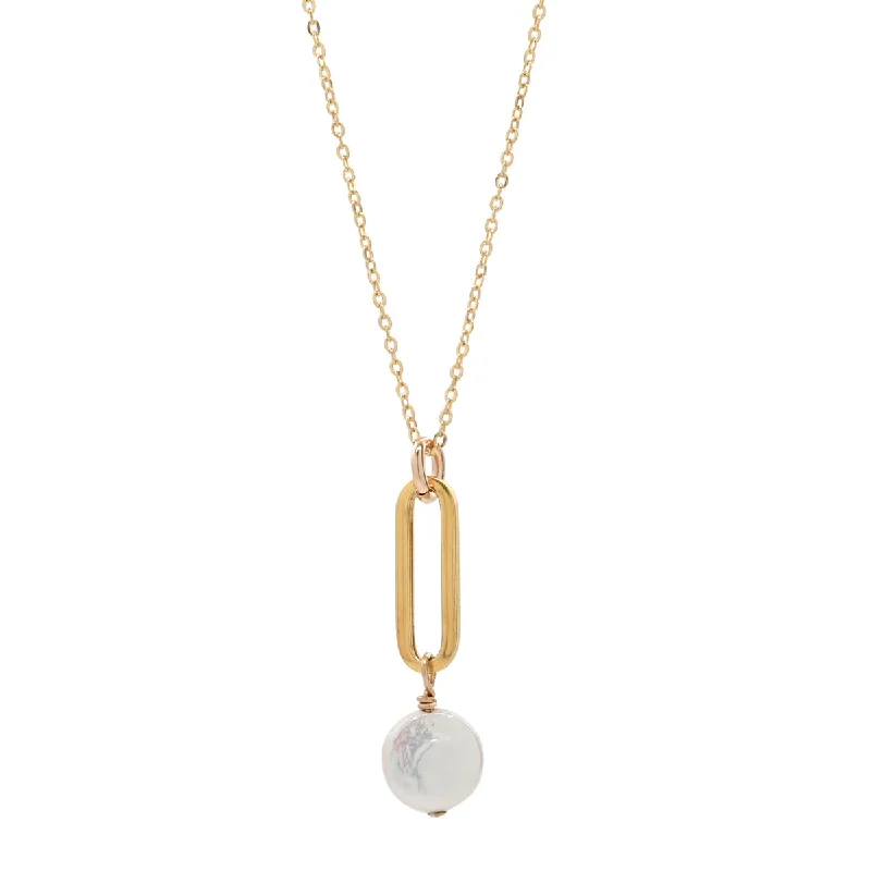 Oval Link & Pearl Disc Necklace