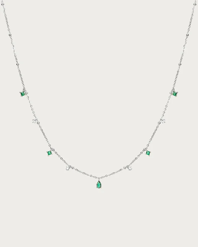 Silver Elysee Necklace in Emerald Green