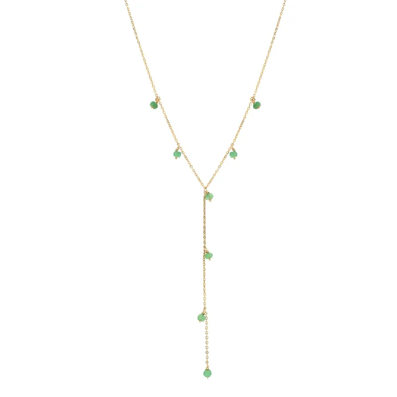 Tiny Green Onyx Stone Y-Drop Necklace