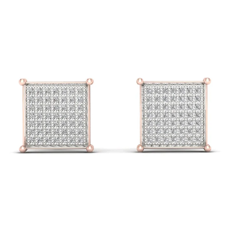 1/3ct TDW Diamond Cluster Stud Earrings in 10K Rose Gold - Pink