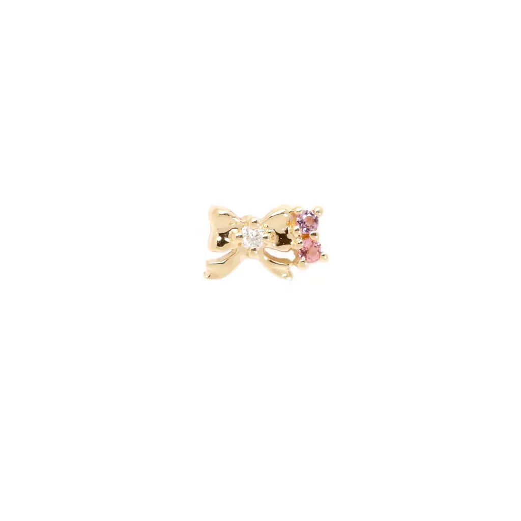 14KT Solid Gold Ribbon Sparkle Threaded Labret Earring