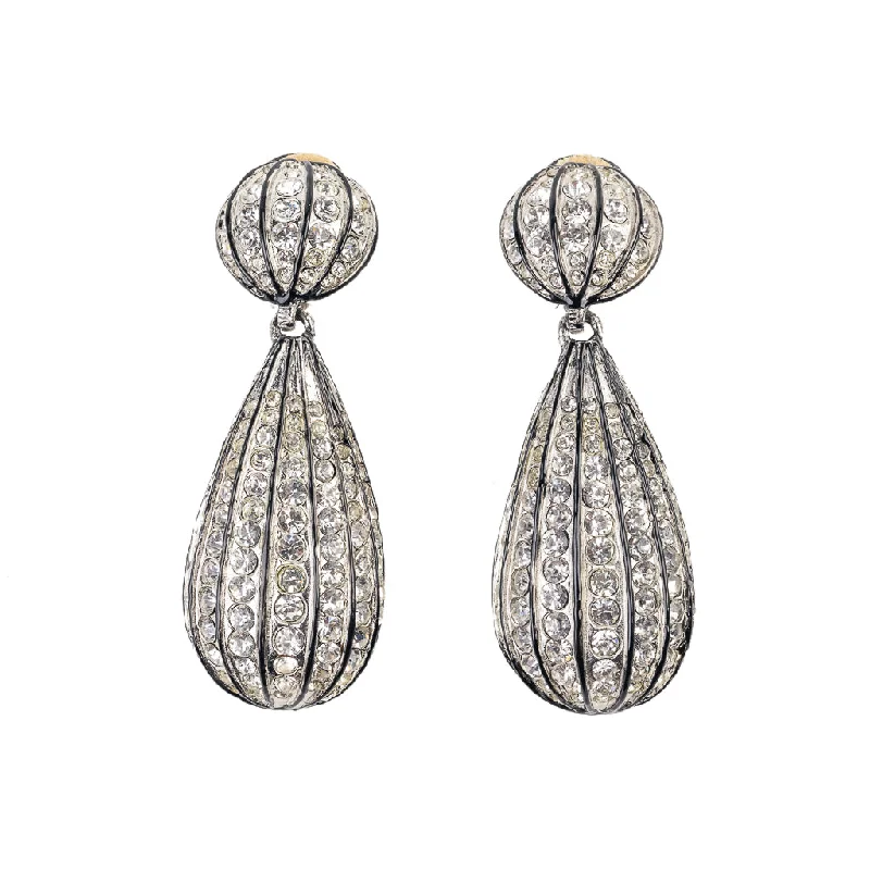 Crystal & Black Enamel Lines Drop Earrings