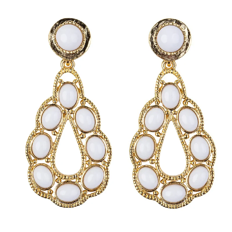 White Cabochons Teardrop Shape Earring