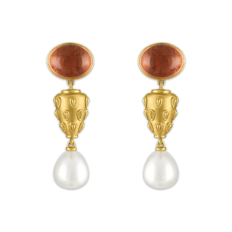 Blush Tourmaline and South Sea Pearl Caulis Drop Earrings