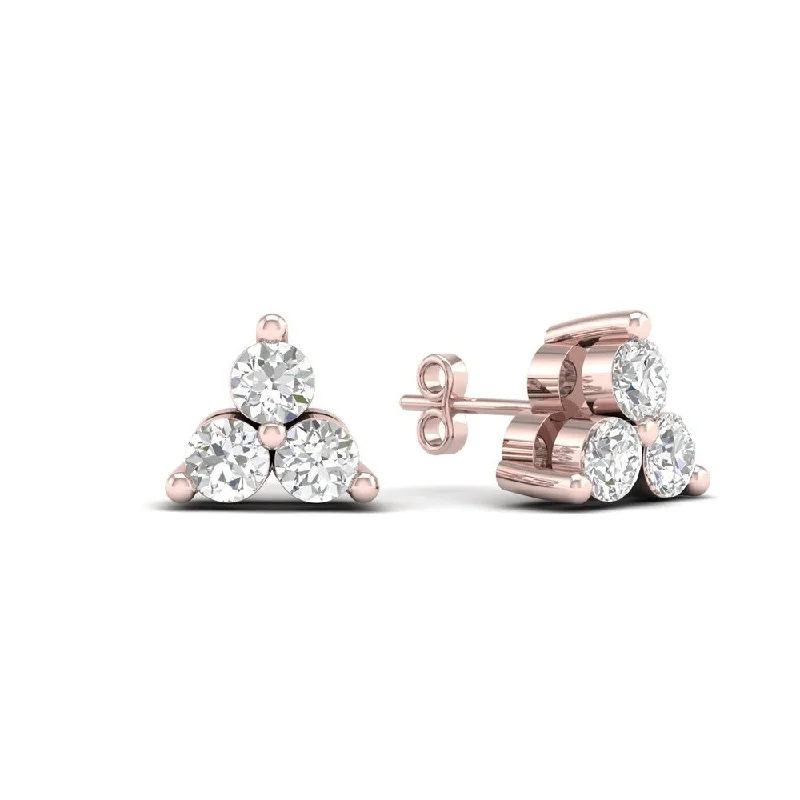 De Couer 10k Rose Gold 1/4ct TDW Diamond Three Stone Stud Earrings - Pink