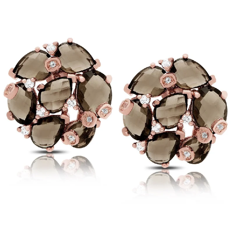 Dolce Giavonna Rose Gold Over Sterling Silver Smokey Quartz and Cubic Zirconia Stud Earrings