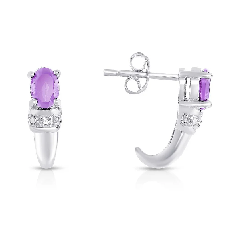 Dolce Giavonna Sterling Silver Amethyst and Diamond Accent Stud Earring (I-J, I2-I3)