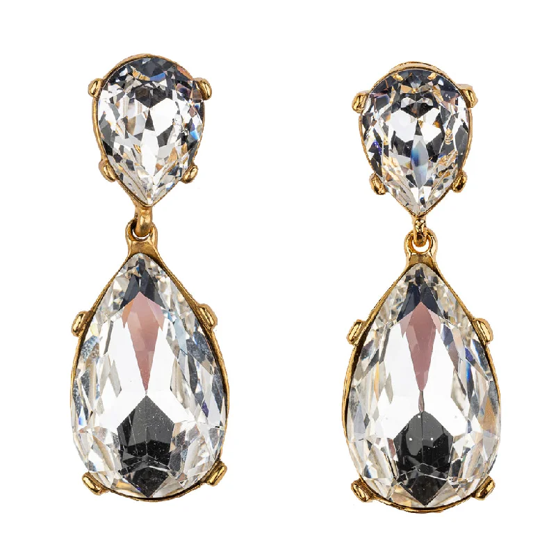 Crystal and Polished Gold Double Teardrop Earring