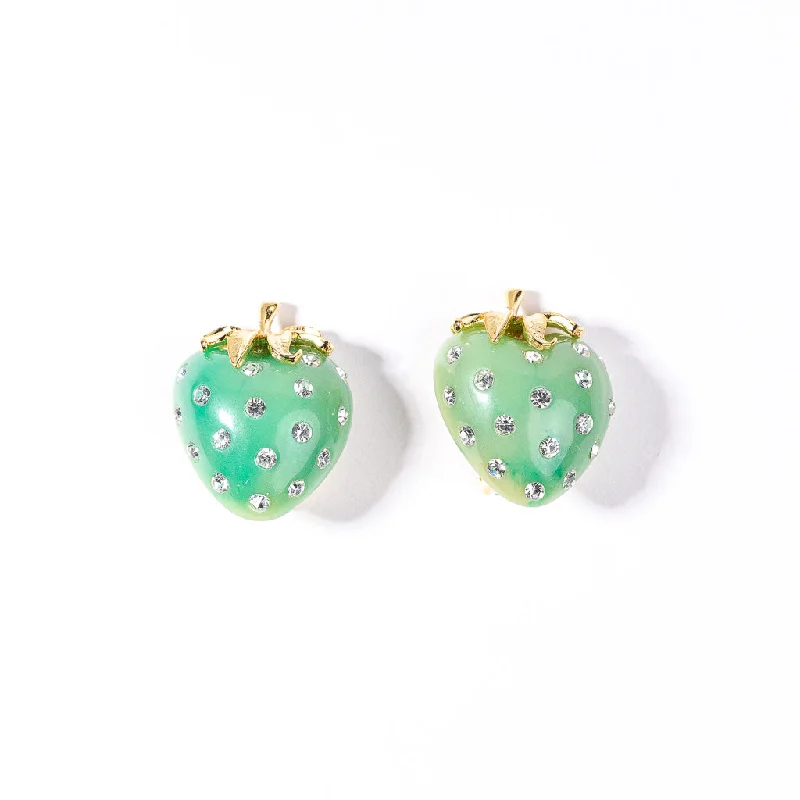 Jade and Crystal Strawberry Clip Earring