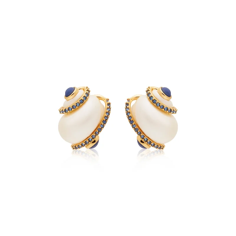 Sapphire Tip Pearl Shell Pierced Earrings