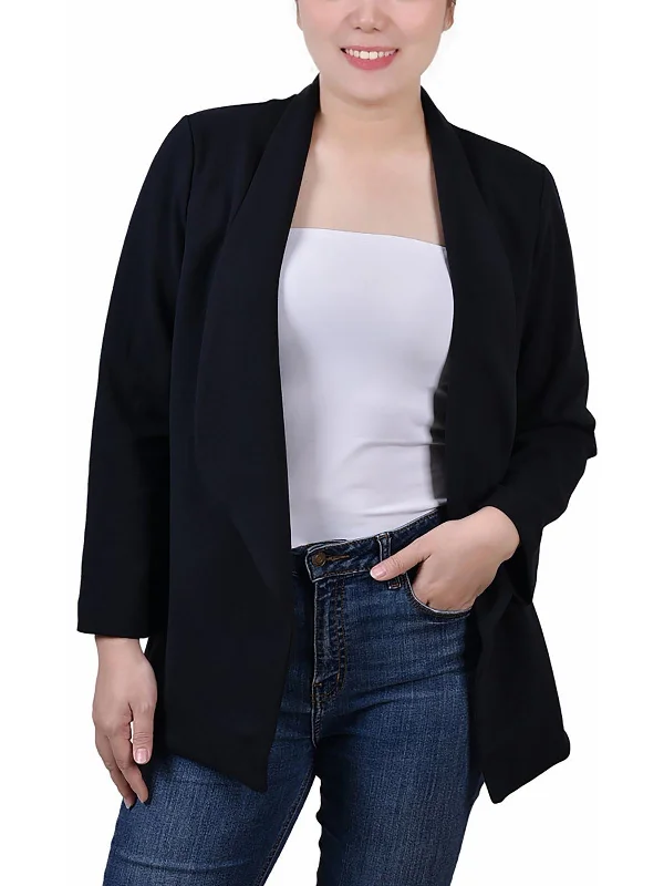 Petites Womens Ponte Solid Open-Front Blazer