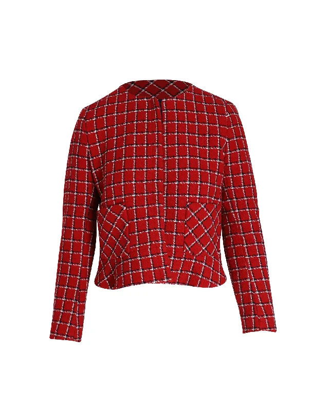 Sandro Stessy Printed Crop Jacket In Red Acrylic