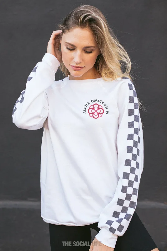 Alpha Omicron Pi Checkered Raglan Crewneck