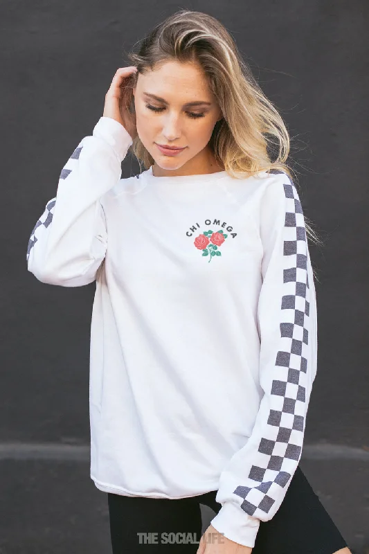 Chi Omega Checkered Raglan Crewneck