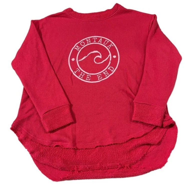 Women's Montauk The End Wave Crewneck Sweatshirt in Raspberry