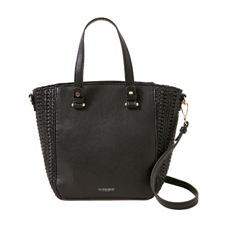 Accessorize London Women's Black Woven Handheld Bag