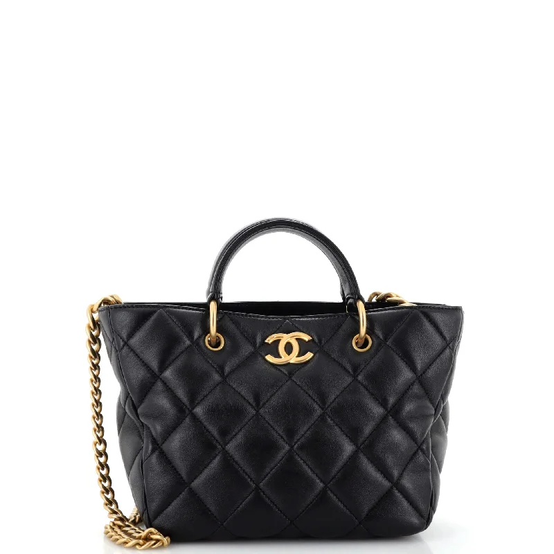 CC Top Handle Chain Shopping Tote Quilted Lambskin Small