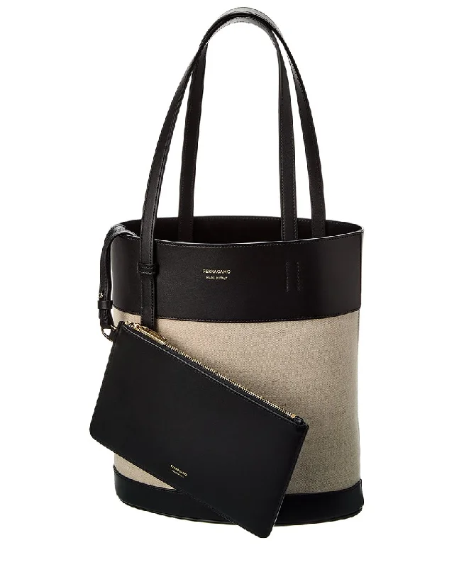 Ferragamo Charming North-South Small Canvas & Leather Tote