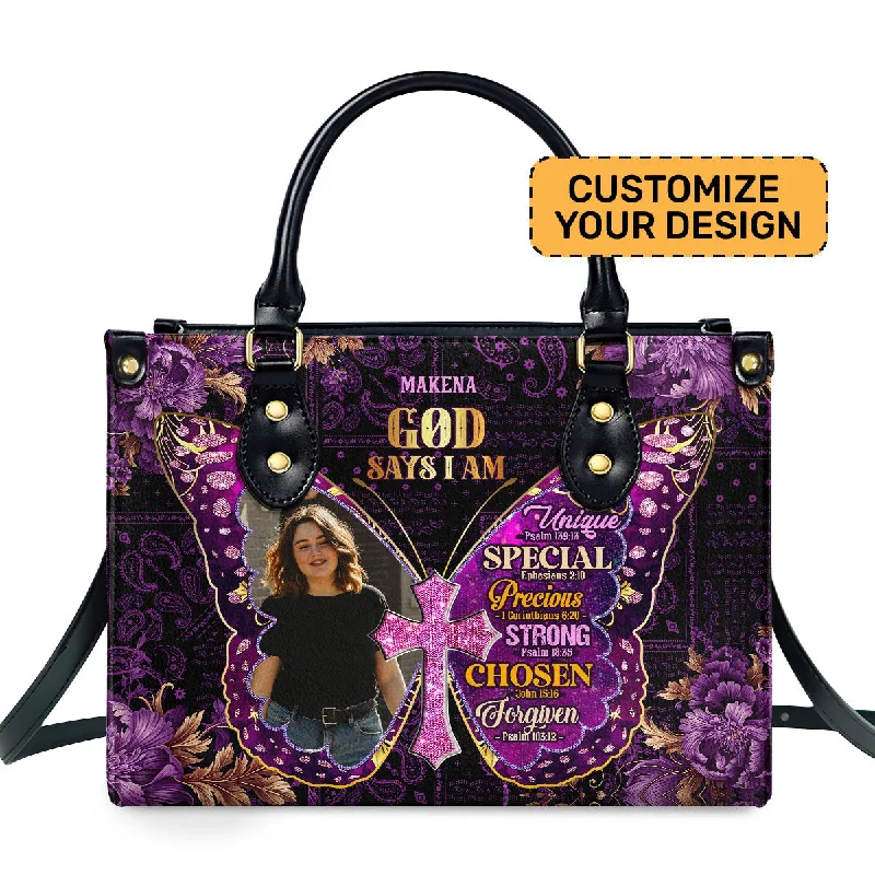 God Says I Am - Personalized Leather Handbag SBLHBLM1006TA