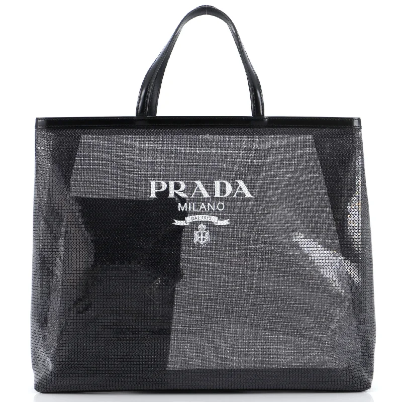 Logo Open Tote Sequined Mesh Large