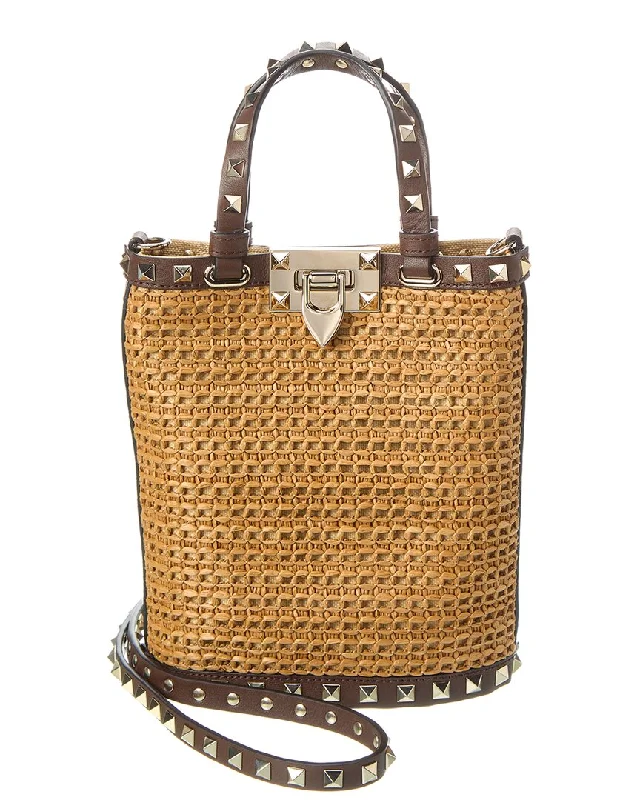 Valentino Rockstud Mini Raffia & Leather Crossbody