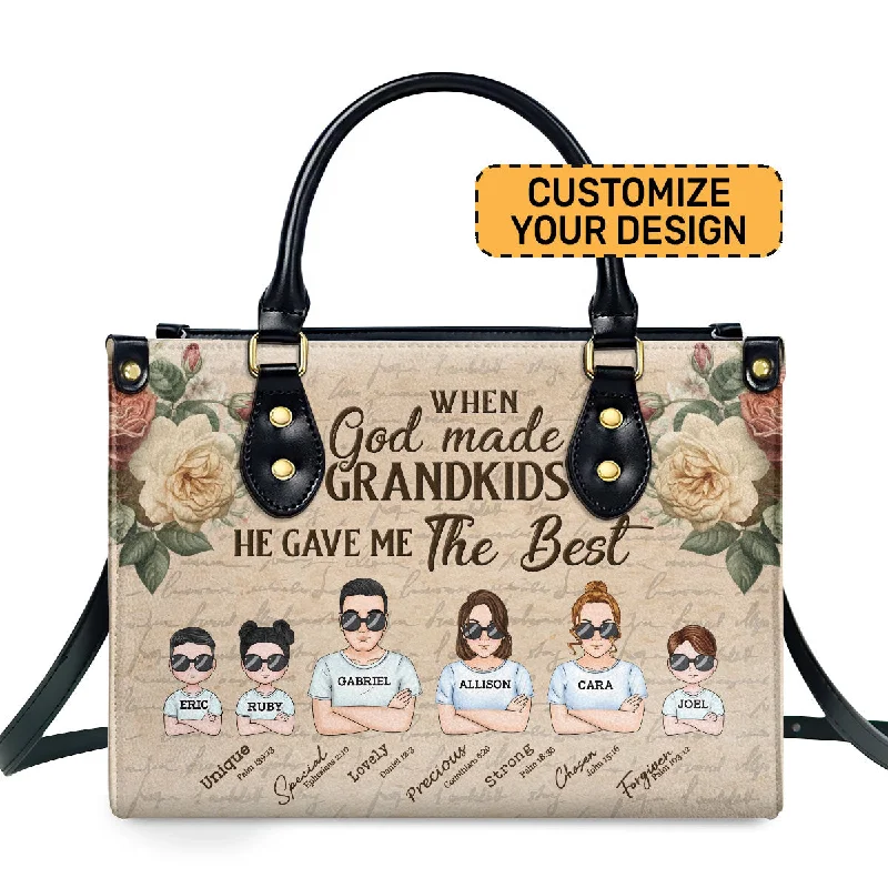 When God Made Grandkids He Gave Me The Best - Personalized Leather Handbag SBLHBLN1186L