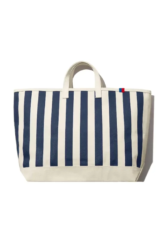 Women's All Over Striped Tote Bag In Navy